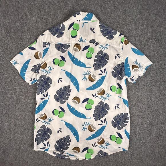 Urban Pipeline Shirt Mens Large White Blue Green Coconut Leaf Print Button Up - Picture 5 of 7